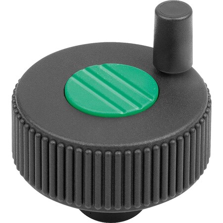Kipp Knurled Knob W Handle Size:2, D1=50, Form:M W.Transv.Bore, Plastic Black, Comp:Steel Cap:Green K0262.12062